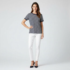Anne Klein Navy White Polka Dot Short Sleeve Tee L